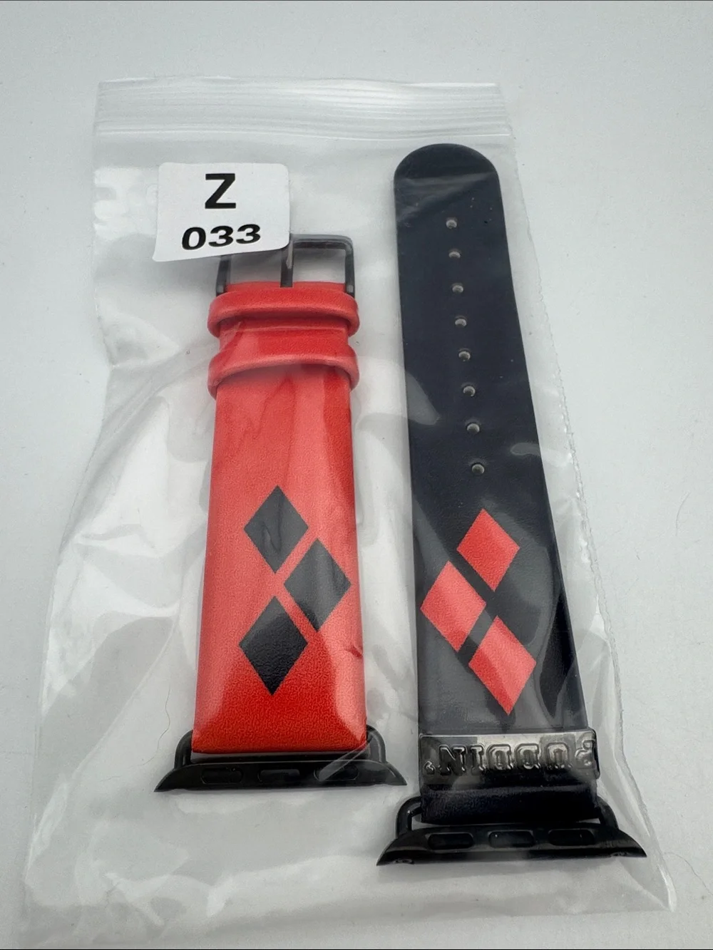 Red and Black Leather Watch Band for Men - Diamond Accent